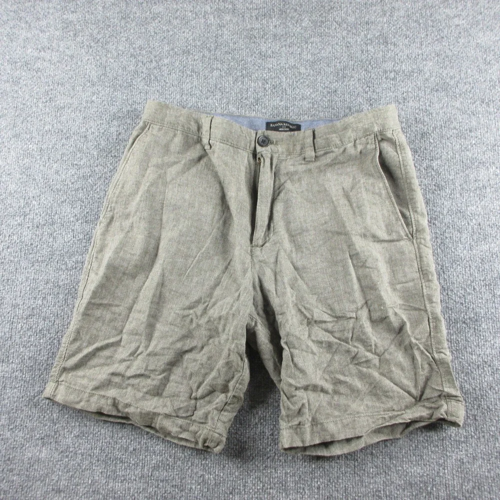 Banana Republic Aiden Short Chino Shorts Mens 32 Green Herringbone 9 Inseam